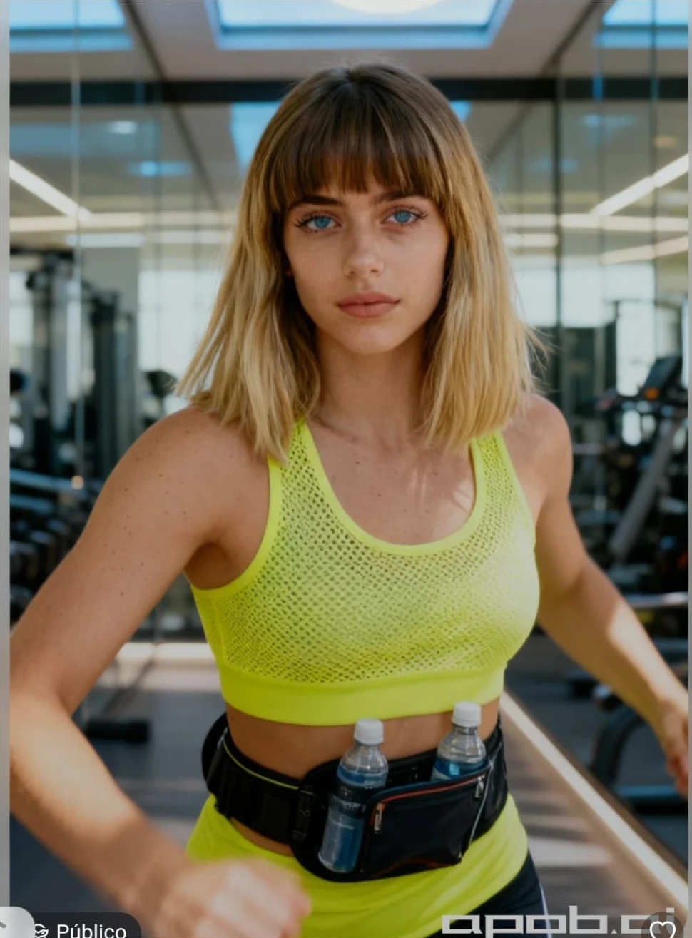 Personaje de cabello rubio y flequillo con ropa deportiva amarilla
